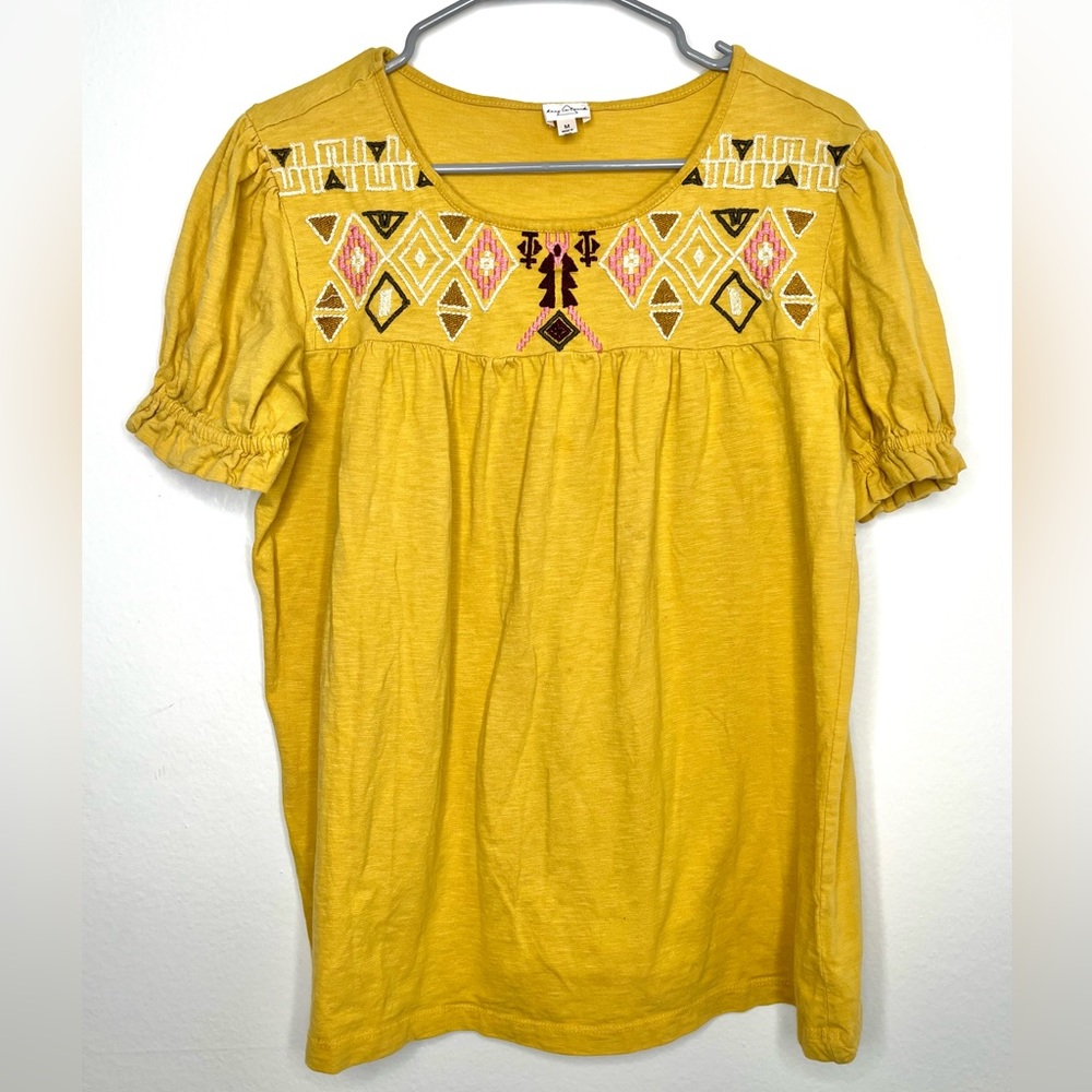 Keep In Touch Yellow Embroidered Cotton Blouse
